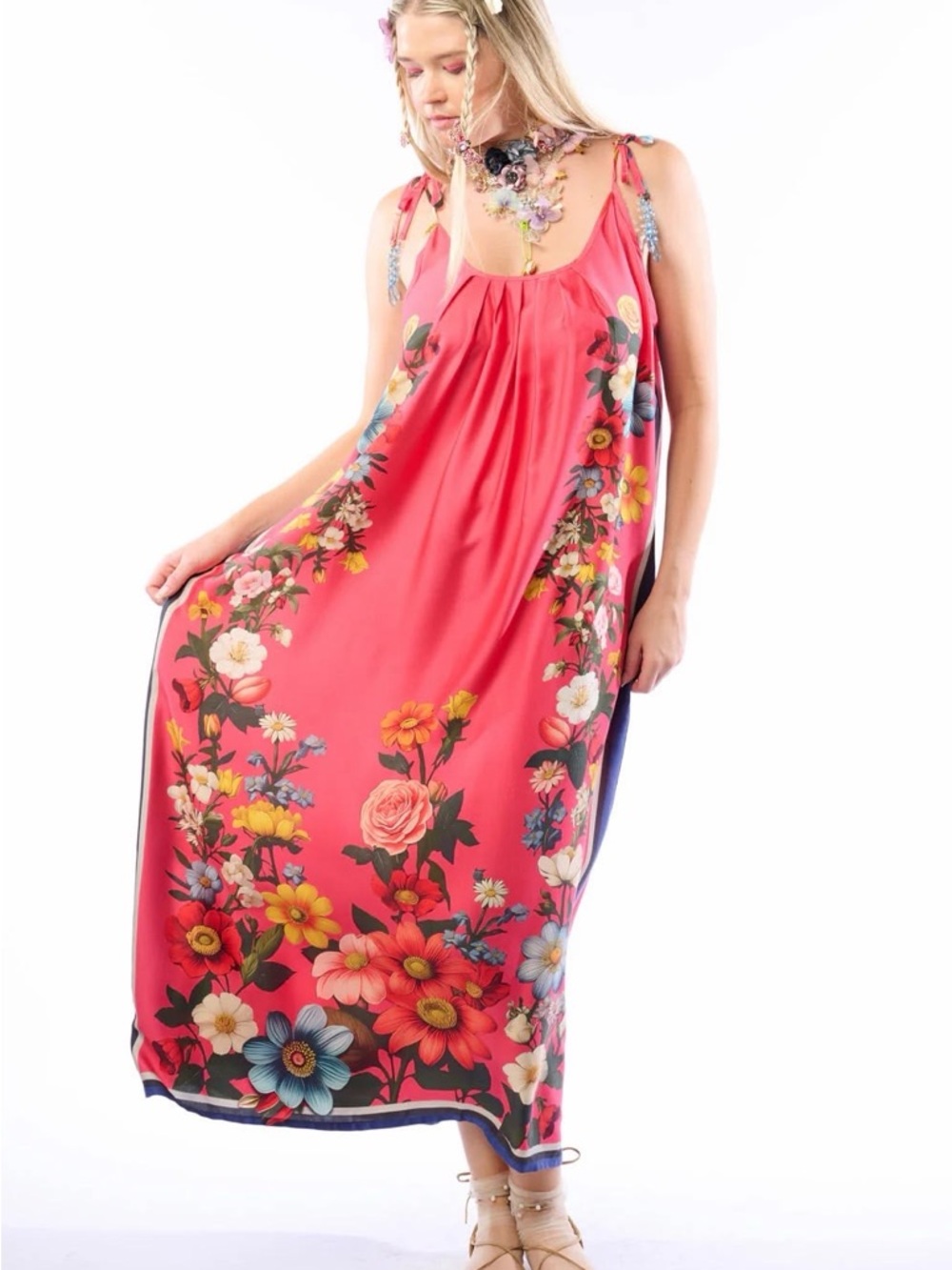NWT Aratta Coral Pink Floral Garden Tank Sleeveless Maxi Dress Small S
